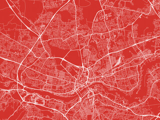 Christmas Map of Newcastle upon Tyne, United Kingdom in Snowy White on Festive Red Background.