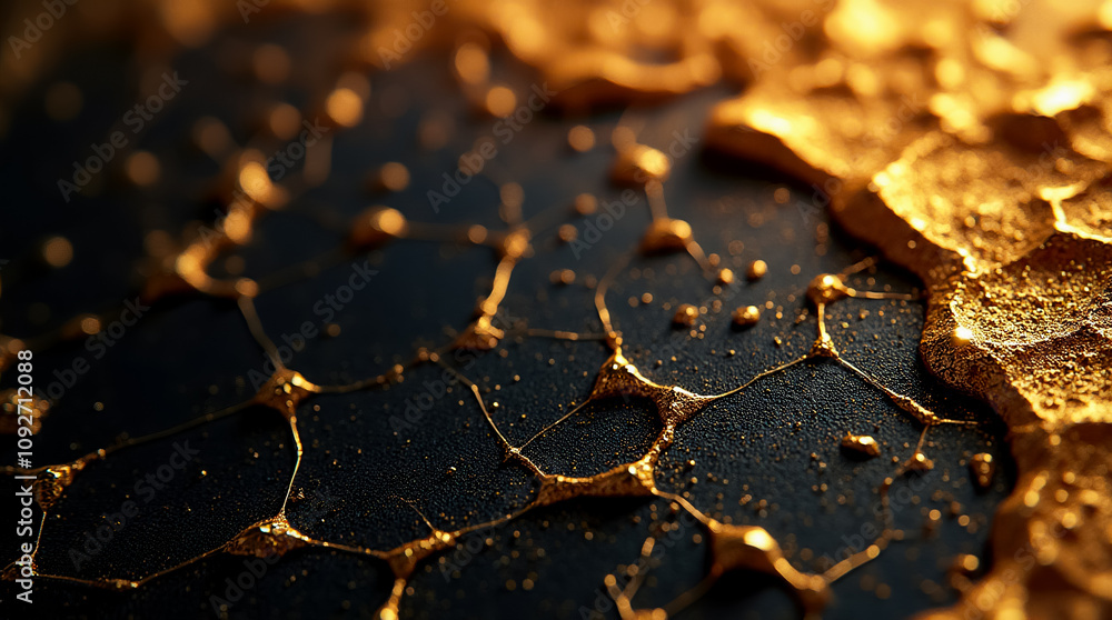 Poster glistening surface is composed of small triangular and polygonal gold facets, creating an abstract v