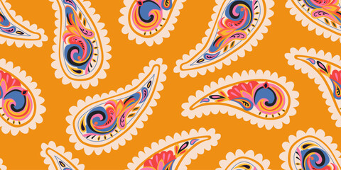 Exotic hand drawn paisley and flowers pattern. Ethnic style print with floral for fabric, textiles, clothing, poster, cover, banner, home decor, abstract background. Vector illustration.