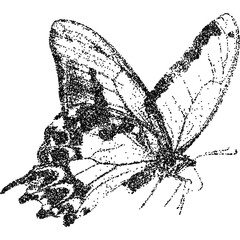 Butterfly with halftone stipple effect, for grunge punk y2k collage design. Vector illustration in grainy photocopy texture for experimental dotted retro banner design