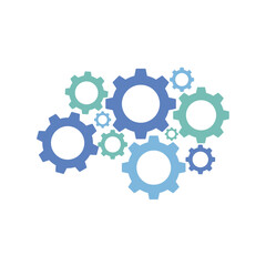 Gear wheel color vector ilustration. Machinery technology cogwheel symbol. Work setting gear wheels engine. Configuration technical rotation.