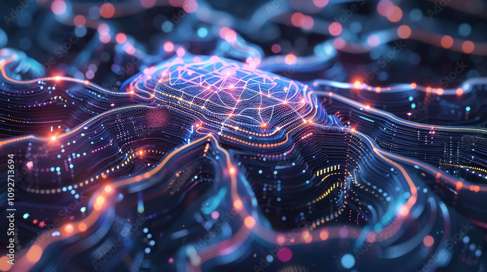Poster a futuristic, abstract representation of a neural network with glowing lines and nodes.