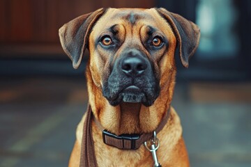 Obraz premium Boerboel dog wearing collar posing outdoors in nature reserve