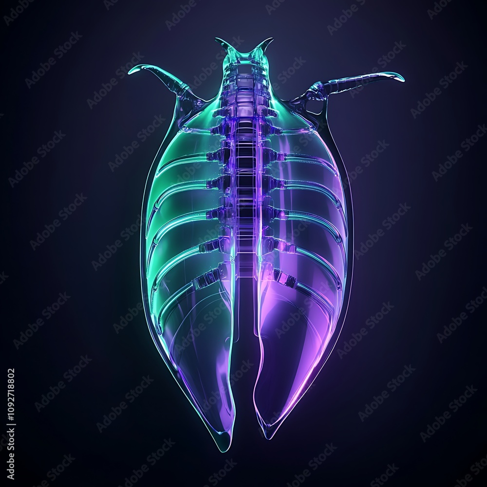 Poster abstract representation of a transparent sea creature with vibrant colors and illumination, displayi