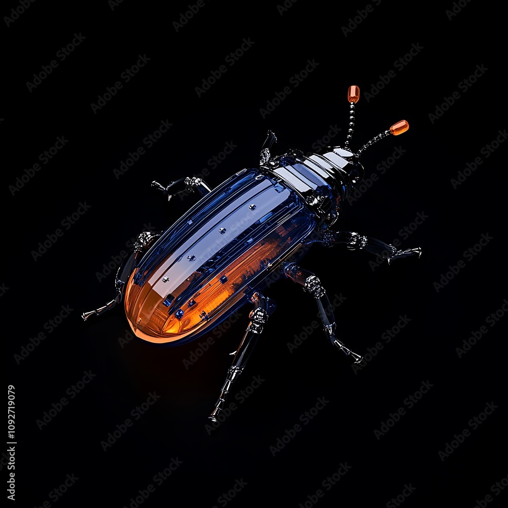 Poster colorful and intricate 3d render of a futuristic beetle design emphasizing reflection and light play