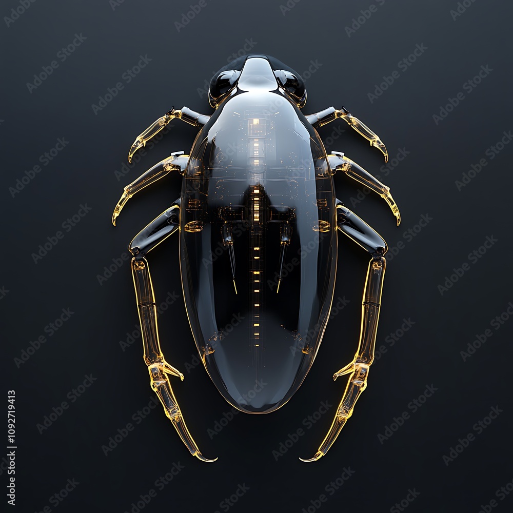 Poster detailed 3d rendering of a transparent insect with intricate internal structures and glowing element