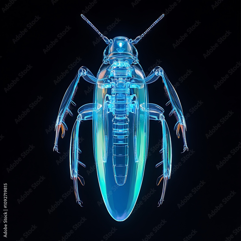 Poster detailed close-up of a transparent transparent beetle with intricate anatomy showcasing unique struc