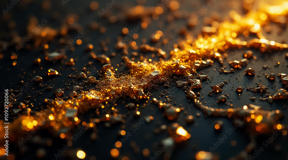 Poster richly textured surface showcases an array of small triangular and polygon gold facets creating a sh