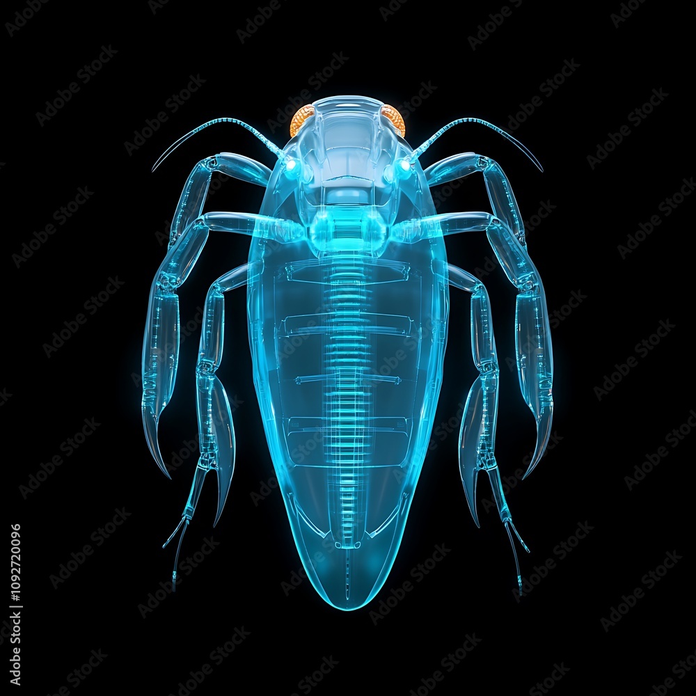 Poster detailed x-ray depiction of a transparent insect showcasing intricate internal structures and featur