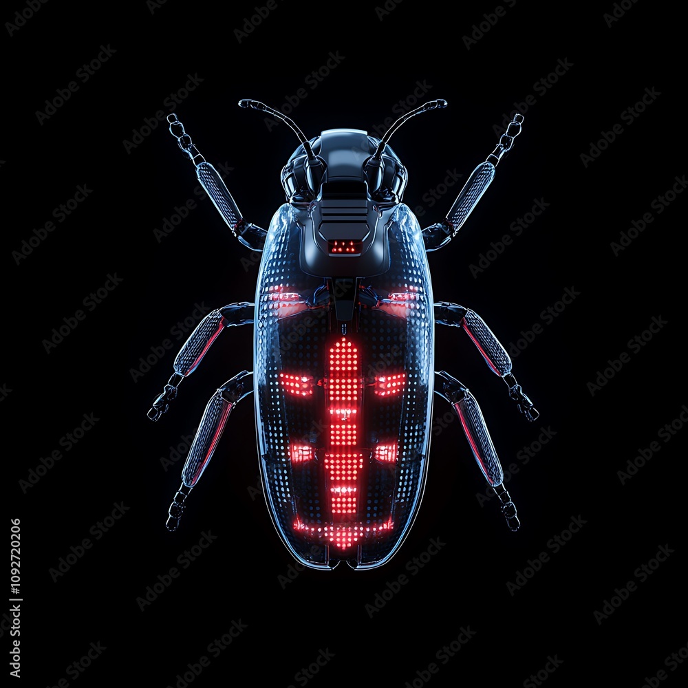 Poster fascinating close-up of a bioluminescent beetle with colorful patterns, capturing intricate details 