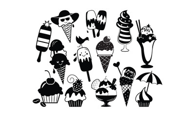 Ice cream Vector bundle, Clipart, Silhouette, Vector, icons, illustration, design.