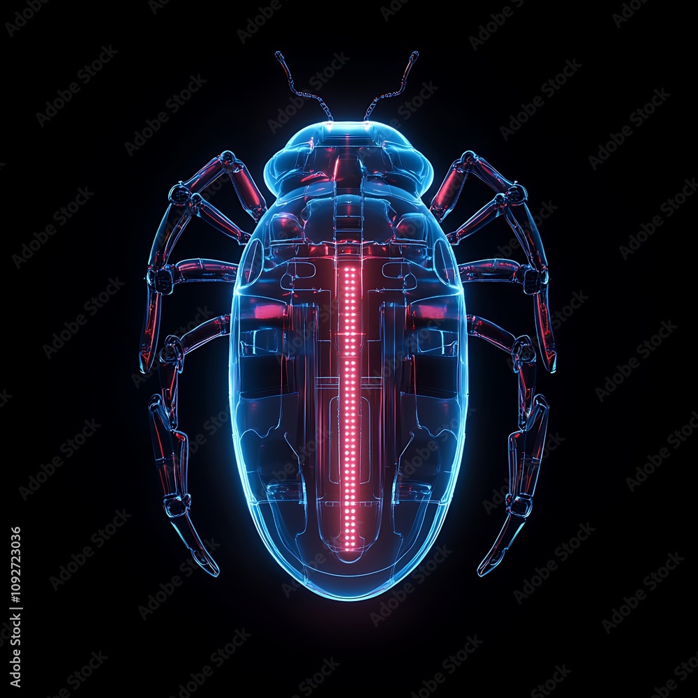 Aufkleber futuristic insect bug in neon colors with high-tech details and vibrant glowing elements for science