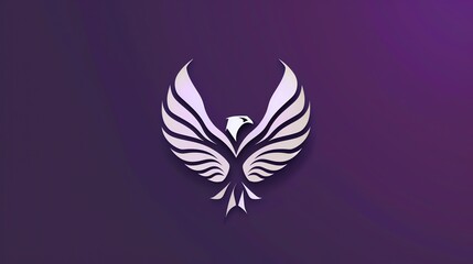 Naklejka premium A stylized eagle with wings spread wide, in white on a purple background.