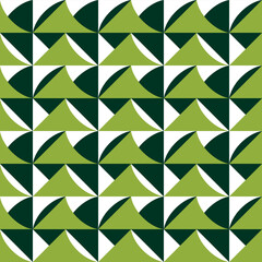 Seamless pattern with geometric motifs in three colors, green tones