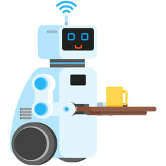 Vector robot waiter with restaurant food on tray
