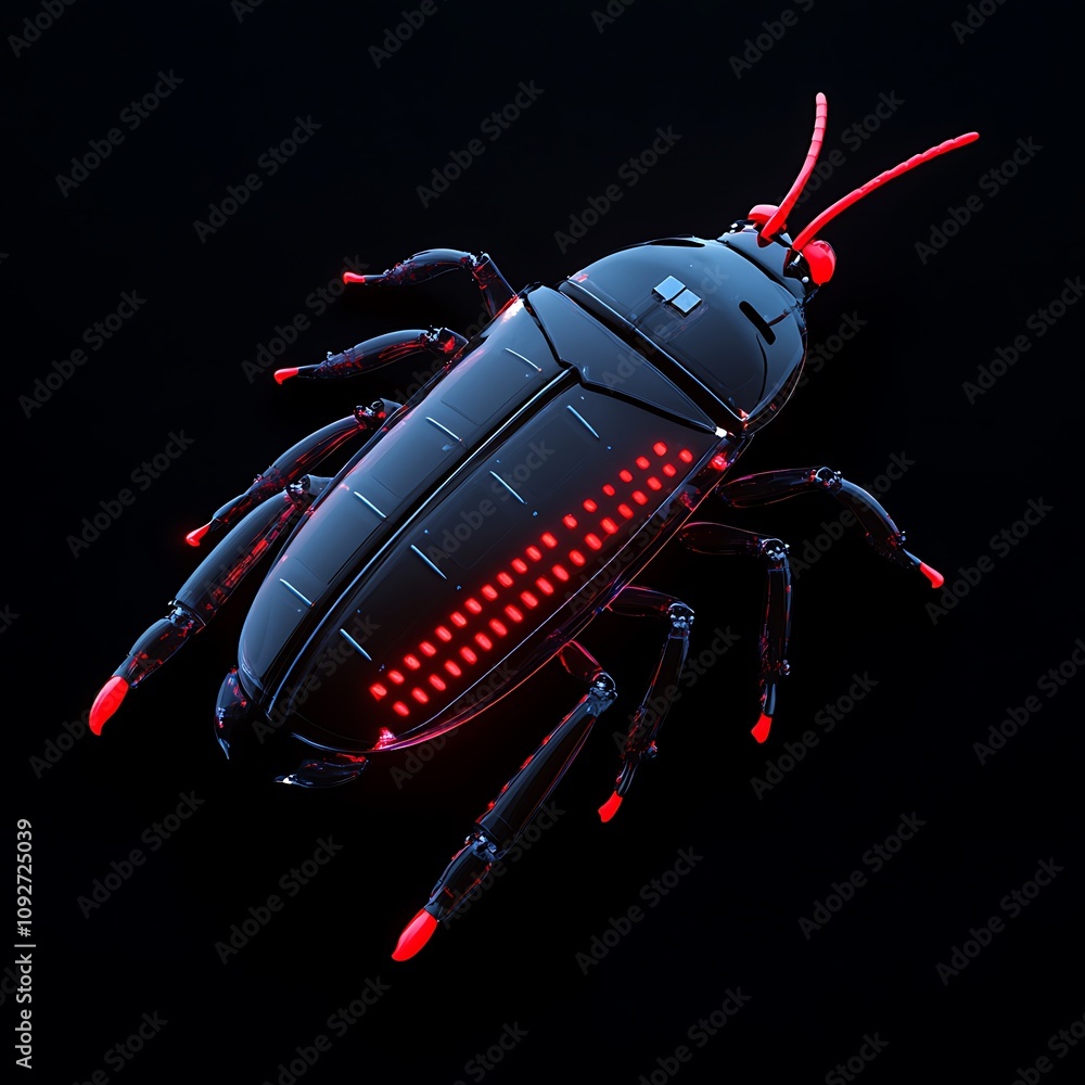 Poster futuristic robot insect with glowing features showcasing advanced technology, high definition detail