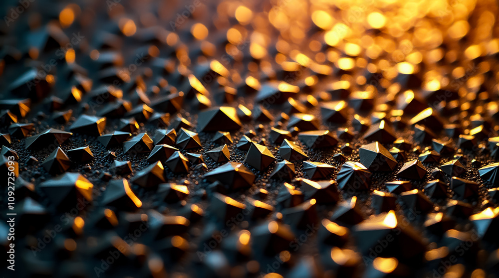 Poster a close-up view of a textured surface composed of small triangular and polygon shapes featuring vibr