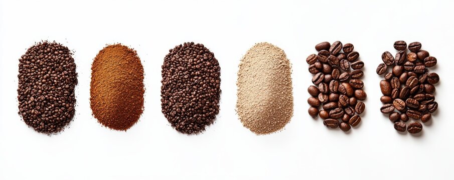 Exploring coffee grinds textural variety of beans displayed in a gallery environment