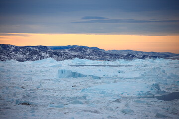 Icebergs in Ilulissat, Greenland in early winter