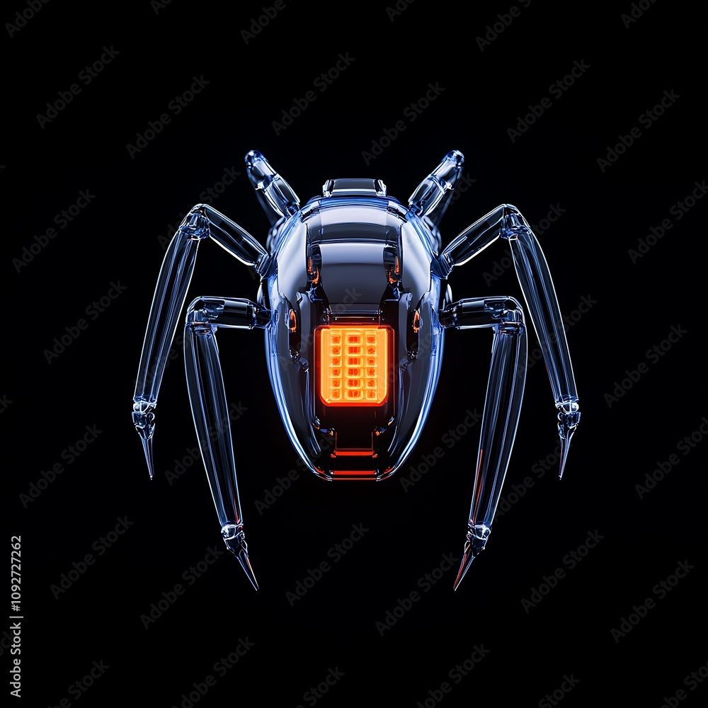 Poster futuristic robotic spider with sleek design and glowing elements, showcasing advanced technology and