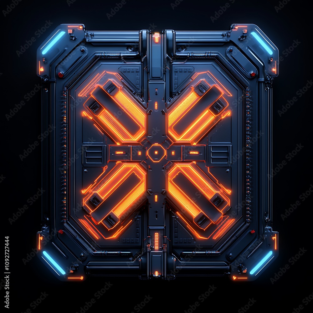 Poster futuristic sci-fi interface panel with glowing lines and geometric patterns for high-tech conceptual