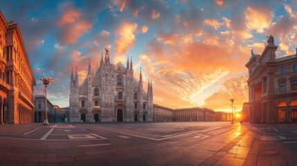 Obraz premium Milan Cathedral at Sunrise with a Dramatic Sky
