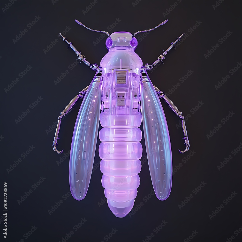 Aufkleber futuristic transparent insect robot with glowing features, displaying a unique blend of nature and t
