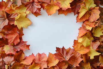 Autumn Leaf Frame with Orange and Yellow Maple Leaves on White Background