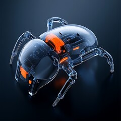Naklejka premium Futuristic Transparent Robot Spider with Mechanical Components and Illuminated Elements Against a Dark Background for Technology and Innovation Themes