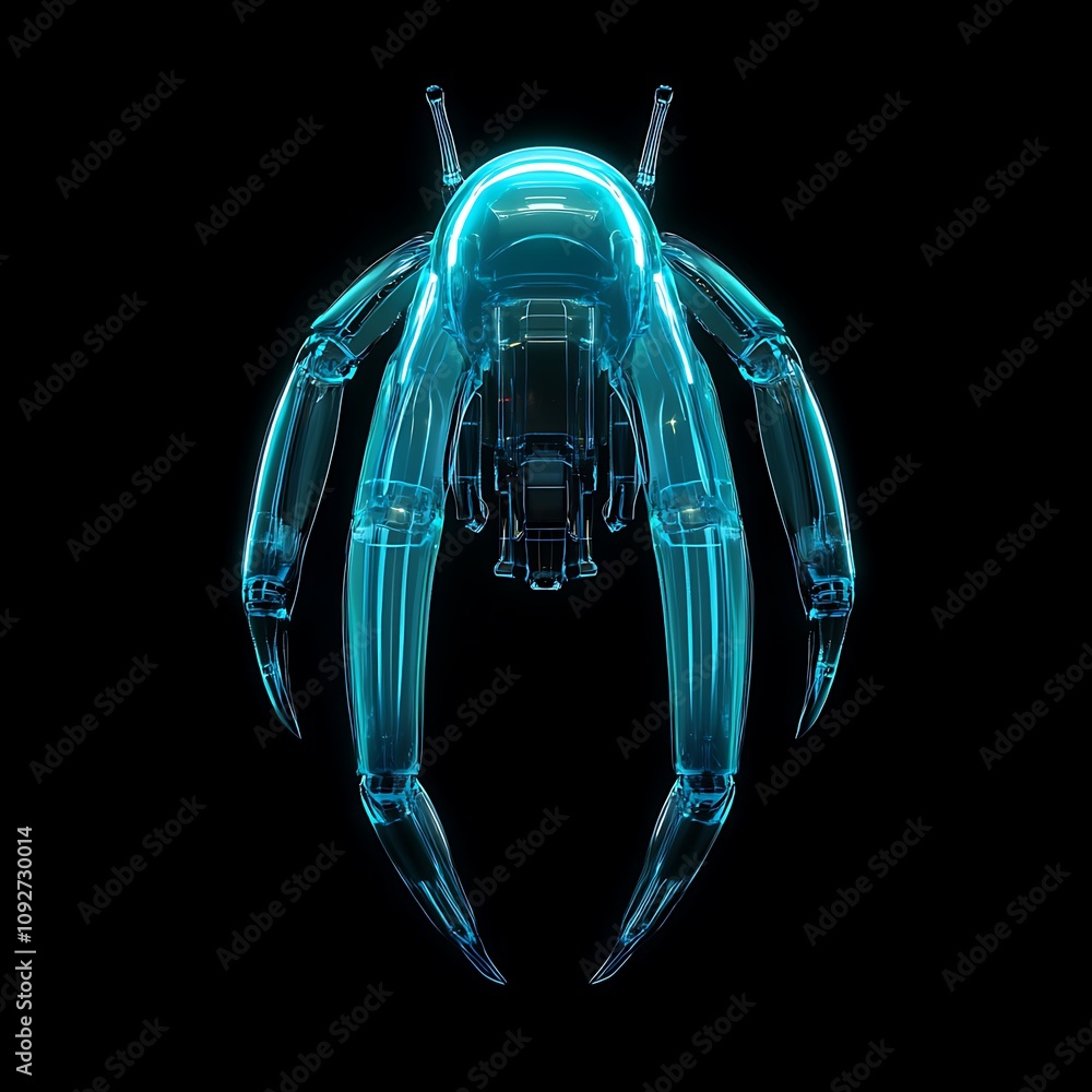 Aufkleber futuristic transparent robotic grasper with intricate mechanical design and glowing blue lights for 