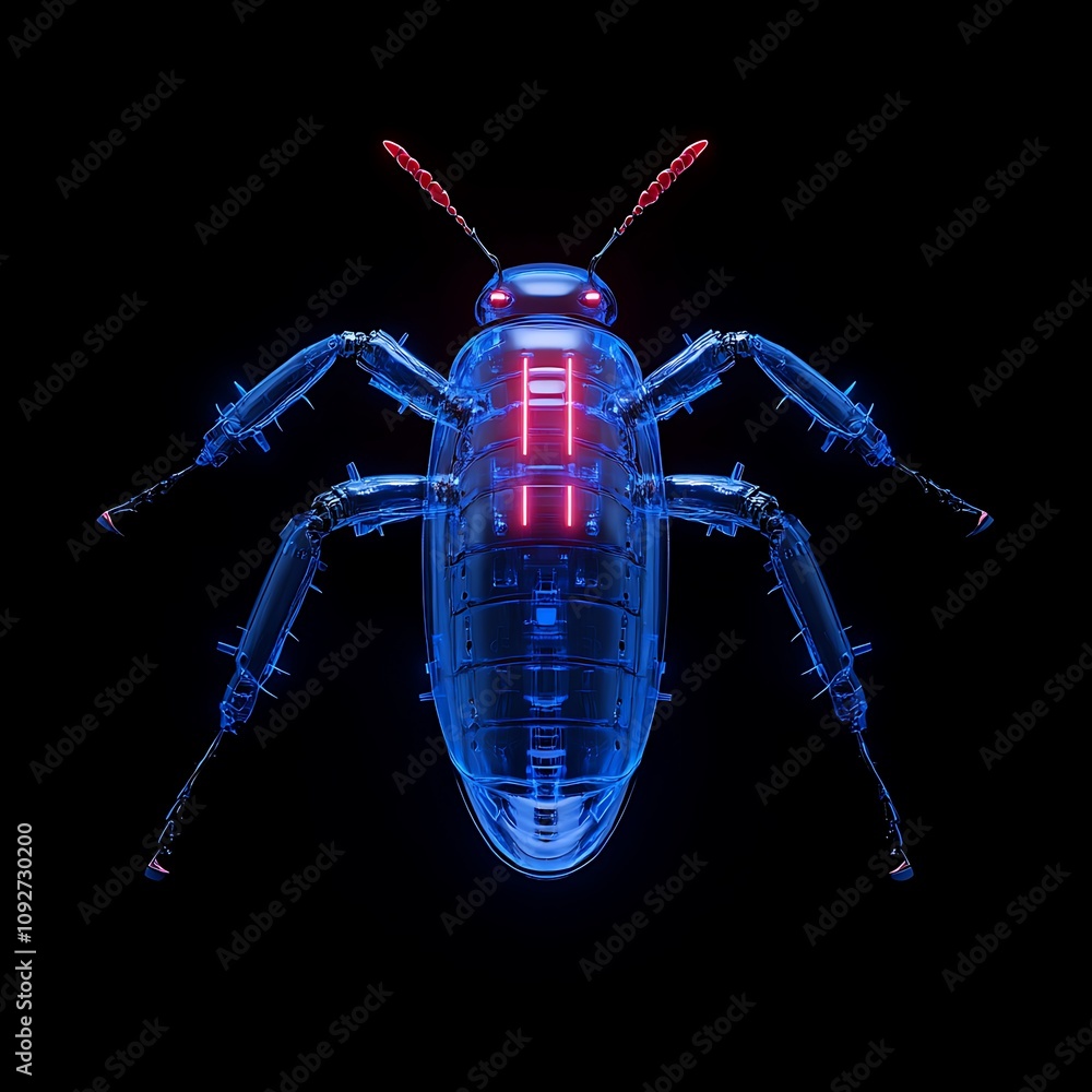 Poster futuristic transparent robotic insect with neon lights and high-tech design showcasing innovation in