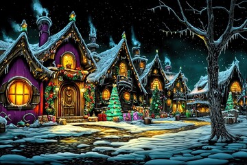 Fototapeta premium Santa Claus village at North Pole. Vintage Christmas. Ai Generative
