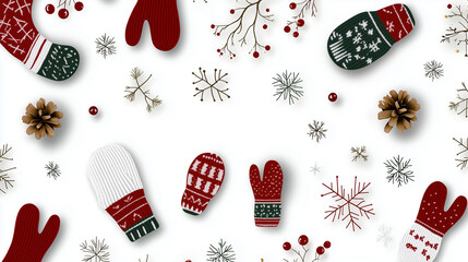 Playful Winter Accessories in Bright Red and Green on White Background