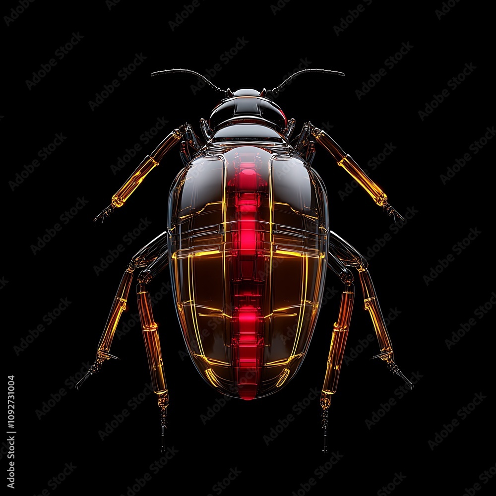 Poster intricate 3d render of a futuristic insect design featuring vivid lights and transparent elements, i