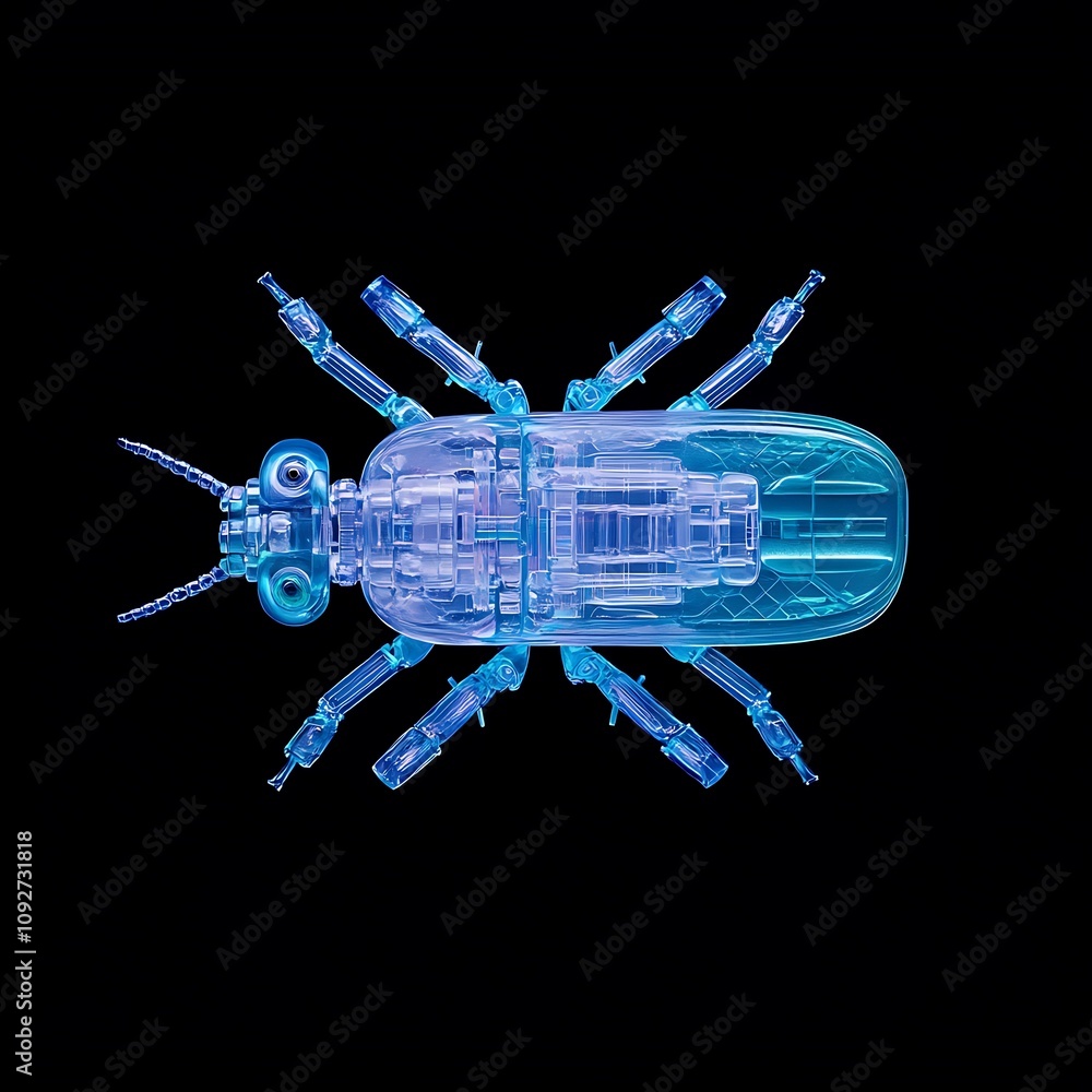 Aufkleber intricate transparent insect model with visible internal structures and blue background, showcasing 