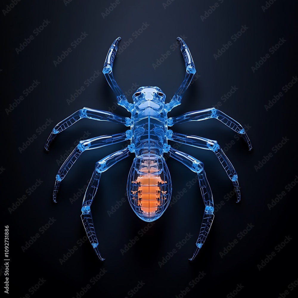 Poster intricate transparent spider exhibit on dark background showcasing delicate structure and unique ana