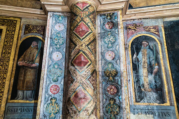 Interior view at the Charola of the Convent of Christ, magnificent Knights Templar architecture at...