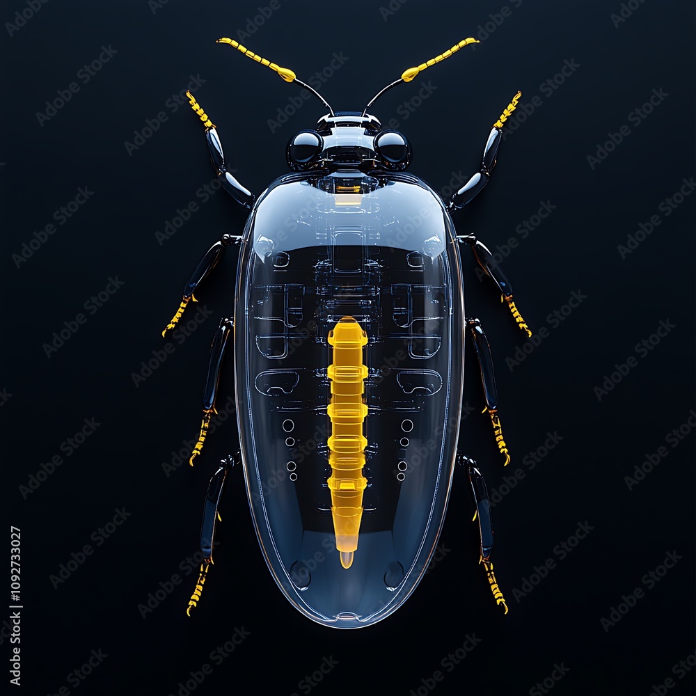 Poster transparent and colorful 3d render of a beetle with intricate details, showcasing its structure and 