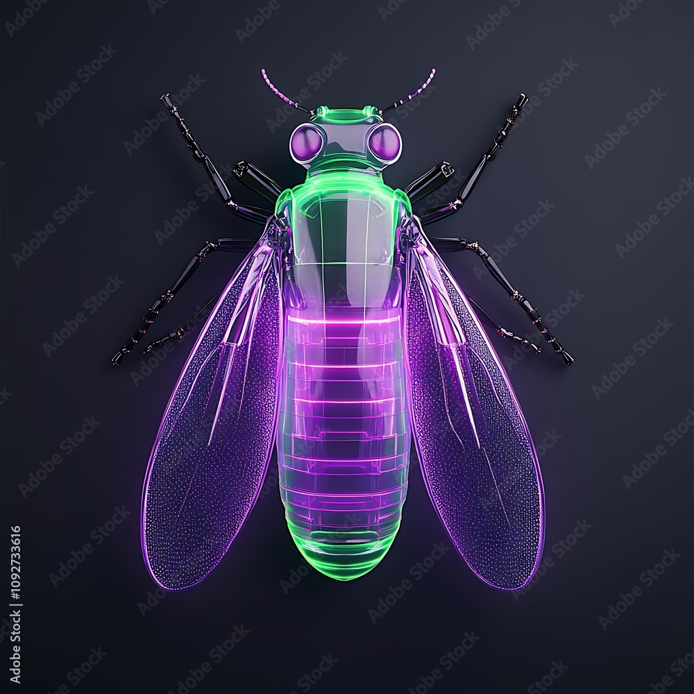 Aufkleber vibrant glow of a transparent insect with intricate features and colorful transparency on a dark bac