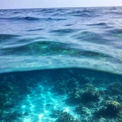Fototapeta premium blue water surface with wave and sea bottom