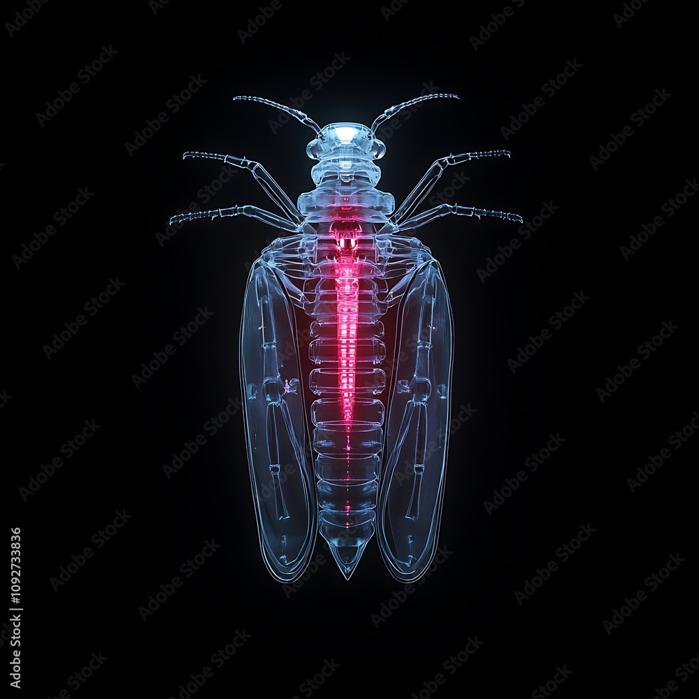 Poster x-ray visualization of a translucent insect with illuminated body structure highlighting internal or