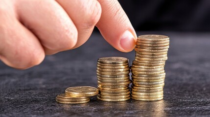 Stacked Coins on Desk Representing Financial Success and Wealth