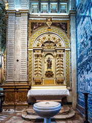 Interior and magnificent azulejo tiling in the famous Santuario de Nossa Senhora da Nazare in...