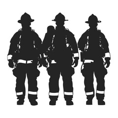 Firefighter Team Silhouettes Standing Together in Uniform