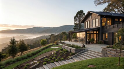 Hillside Duplex with Tiered Gardens Overlooking Scenic Landscape