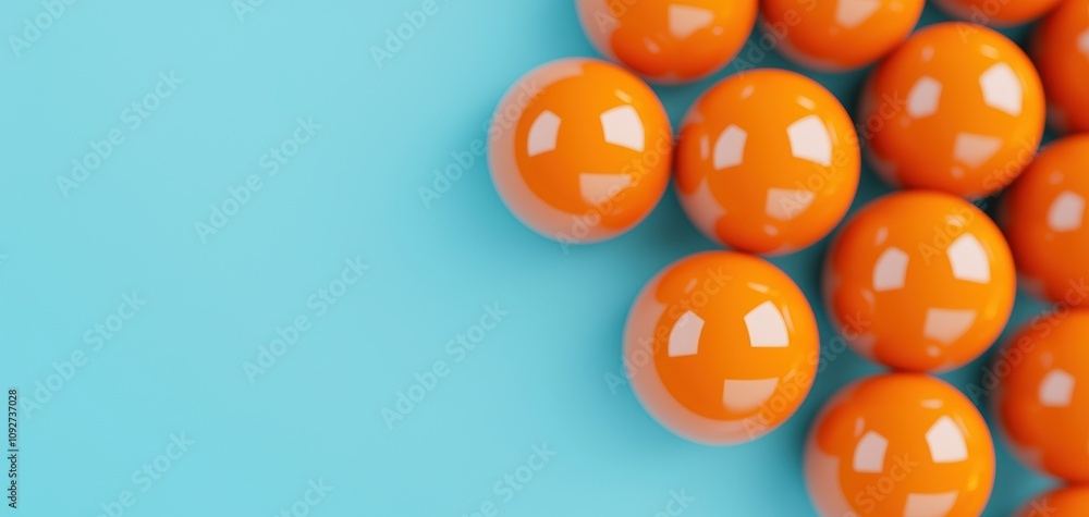 Poster seo relevance concept. a vibrant arrangement of glossy orange spheres on a light blue background, cr