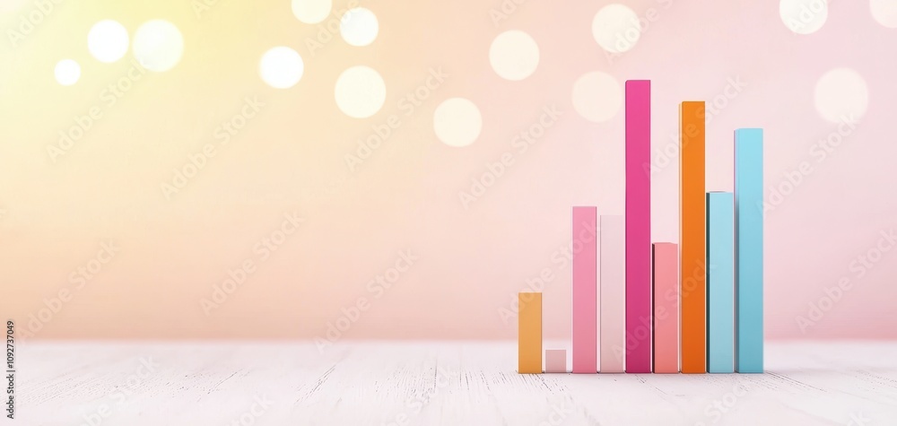 Aufkleber SEO relevance concept. A colorful bar graph on a light background, representing data and trends, with varying heights indicating different values.