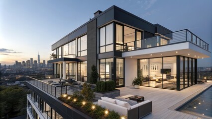 Obraz premium Modern luxury triplex with sleek black and white design