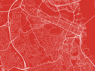Christmas Map of Birkenhead, United Kingdom in Snowy White on Festive Red Background.