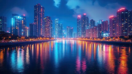 Urban cityscape with vibrant nightlife for tourists
